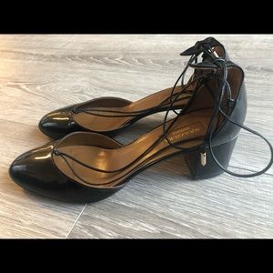 Aquazzura Ankle Tie Sandals in Patent Black
